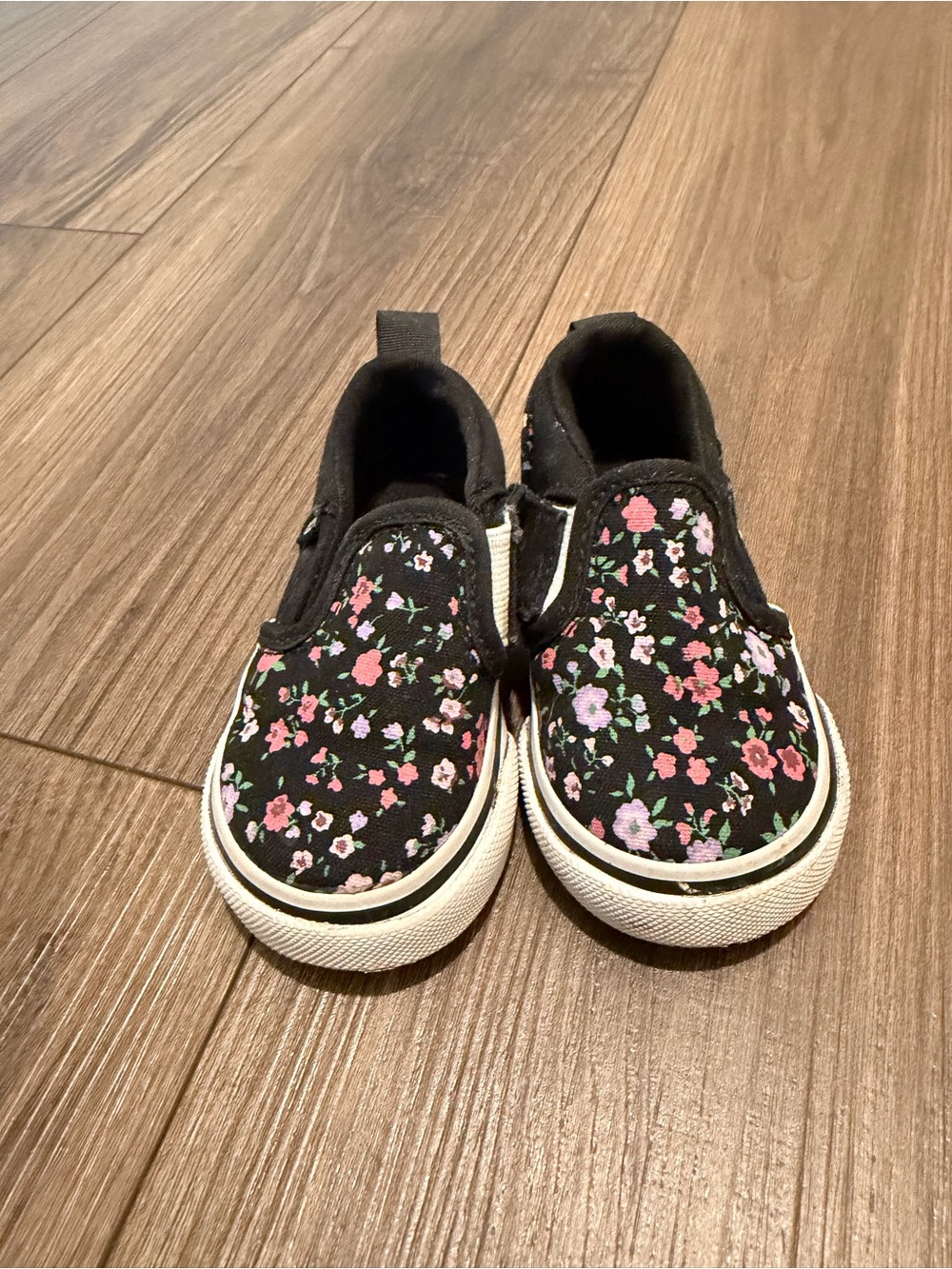 Vans Kids Black Slip-On Sneakers with Pink & Purple Floral Print